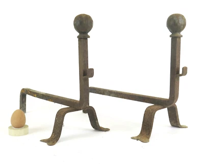 Couple Chenets De Cheminée Fer Forgé Anciens Deux Chenets de Cheminée Sf - Photo 1/4