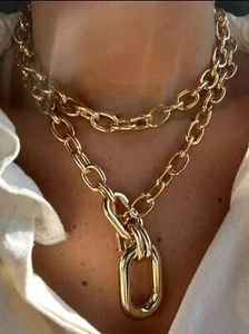 Women's Jewelry Exaggerated Chunky Gold Plated Mult-Layer Chain Choker Necklace - Picture 1 of 4