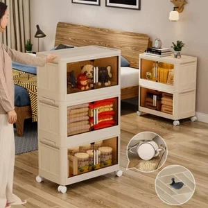 Plastic Storage Cabinet Multi-layer Folding Clothes Bedroom Transparent Shelves - Picture 1 of 39