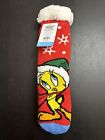 Looney Tunes Christmas Tweety Bird Sherpa Lined Socks Anti-Skid One Size 55334