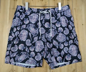 Abercrombie & Fitch Seashell Board Shorts Mens Size 33 Navy 7" Inseam Trunks - Picture 1 of 11