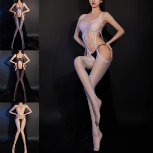 Glänzender durchsichtiger Damen-Body Hohl Overall Bodystockings Dessous - Bild 1 von 55