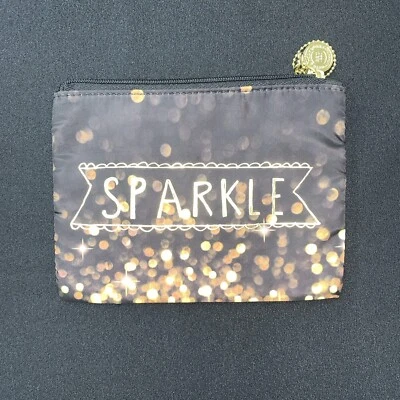 Bath & Body Works Cosmetic Makeup Toiletry Bag Case "SPARKLE" Small Black Gold - Image 1 of 4