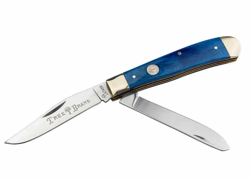 Cuchillo de bolsillo clásico BOKER® Treebrand Trapper hueso azul liso EDC D2 junta deslizante Foto 1 de 2