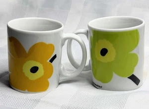 Vintage Marimekko Coffee Mug Flowers UNIKKO Cup Made in England EUC Set Of 2 A3 - Picture 1 of 9