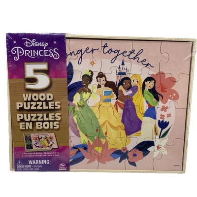 Disney Princess Paquete de 5 Rompecabezas de Madera Nuevos (1) 24 Piezas (4) 8 Piezas Foto 1 de 4