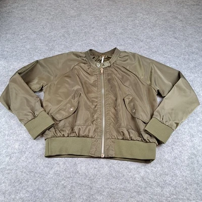 Chaqueta Free People Mujer Pequeña Verde Oliva Bombardero Cremallera Completa Moto Abrigo Bolsillos Foto 1 de 4