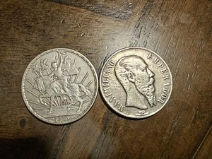 1866.Maximilian.and 1913 Caballito Silver Pesos Nice Original Coins - Picture 1 of 6