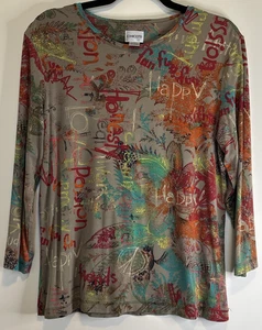 Chico's Top 3/4 Arm Happy Passion Graffiti Gr. L Rayon Fun - Bild 1 von 9