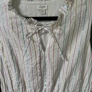 J.Crew Maxi Dress Womens 12 White Metallic Striped Shimmer Ruffle Tiered Prairie - Picture 1 of 13