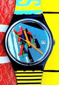 Vintage Swatch Watch TAXI STOP GB410 1989 Standard Gents Rare Squiggly Case LOOK - Picture 1 of 8