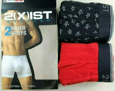 Paquete de 2 calzoncillos boxer para hombre 2 (X) IST M o L negro rojo algodón elástico logotipo cintura nuevos Foto 1 de 4