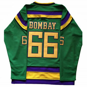 NWT The Mighty Ducks Gordon Bombay #66 Movie Ice Hockey Jersey Stitched Green