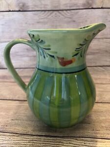 Southern Living Gail Pittman Provence Green Ceramic Pitcher 48 oz Striped Signed