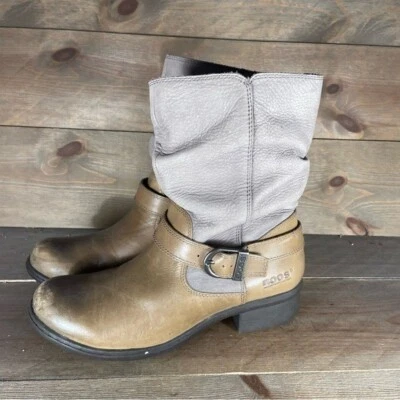 Bogs Carly Mid Mujer Talla 7.5 Zapatos Marrón Cuero Tacón Tirar Botas Foto 1 de 4