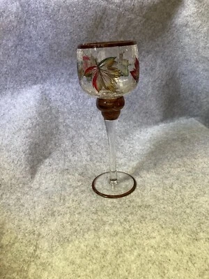 Pedestal Yankee Candelabro Votivo Alto Crackle Vidrio Cáliz Hojas Doradas Decoración Foto 1 de 4