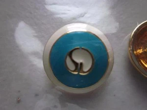 ST. JOHN ~ REPLACEMENT ~ LOGO BUTTON ~ BLUE WHITE ENAMEL AND GOLD - Picture 1 of 1