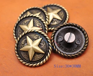 10X 30MM ANTIQUE BRASS ROPE EDGE LUCKY STAR LEATHERCRAFT WESTERN SADDLES CONCHOS - Picture 1 of 10