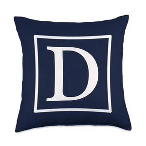White English Alphabet Letter D Monogram Initial Navy Blue Throw Pillow - Picture 1 of 3