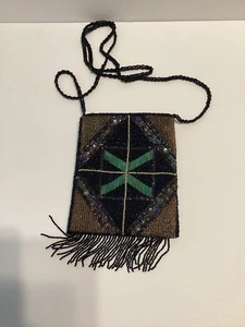 Bolso Bandolera Pequeño Ermo Lentejuelas Con Cuentas Diseño Art Deco Flecos - Imagen 1 de 3