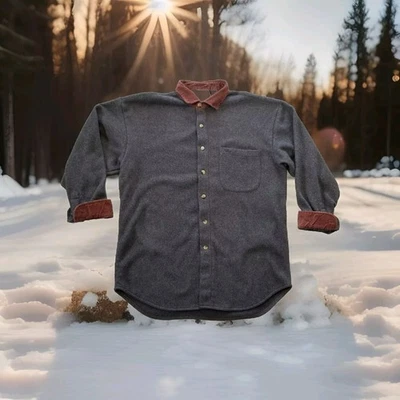 ✅Camisa con botones de vellón gris Territorio del Noroeste para hombre L marrón cuello de pana Foto 1 de 4