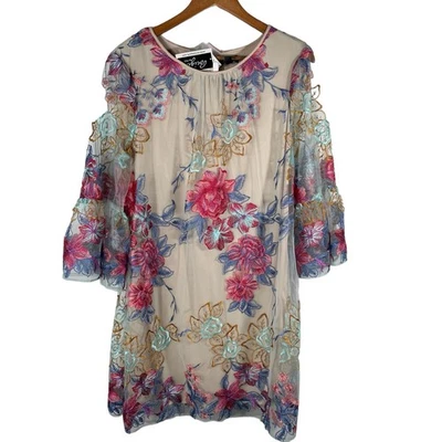 Vestido beige by ECI New York para mujer talla 10 malla bordada floral transparente nuevo con etiquetas Foto 1 de 4
