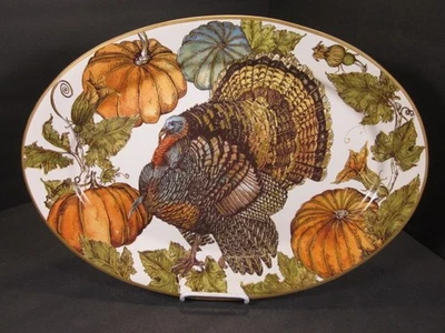 Тарелка с индейкой Pottery Barn THANKSGIVING Heritage 19 дюймов овальный эффектный цвет - Изображение 1 из 4