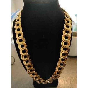 BEAUTIFUL AND ELEGANT NO MARK GOLD TONE NECKLACE DOUBLE CIRCLE LINKS NICE WEIGHT - Picture 1 of 5