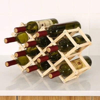 Wine Wood Shelf Organizer Storage Retro Display Cabinet Collapsible Wooden Racks - Image 1 of 4