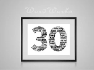 Personalised Word Art 30th Year Wedding Anniversary Gift  - Picture 1 of 2