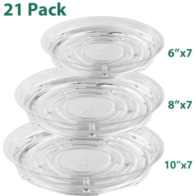 20 PCS Clear Plastic Plant Saucer Drip Trays Plate Dish 6"/ 8"/10"/12" Bulk - Image 1 of 4