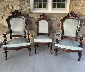 3 RENAISSANCE JOHN JELLIFF  WALNUT CHAIRS - Picture 1 of 8