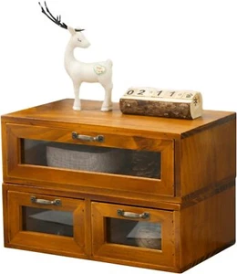 2pc Stackable Storage Drawers Seethrough Glass Wooden Storage Cabinets 2level De - Picture 1 of 3