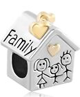 *new Silver Plated Family Heart Love Home Bead Charm For Charm Bracelet Necklace