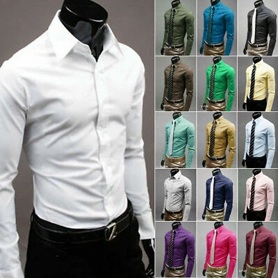 Men's Slim Fit Button Shirts Long Sleeve Casual Business Formal Dress Shirt Tops - Image 1 of 4
