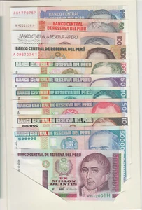 Peru banknote 11 Denomination Inti set in official folder, 1987-90, UNCIRCULATED - Picture 1 of 2