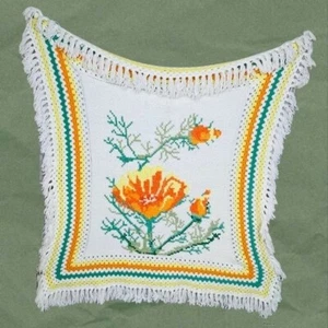 Large crochet knit floral throw blanket afghan comforter yellow & orange fringe - Picture 1 of 13