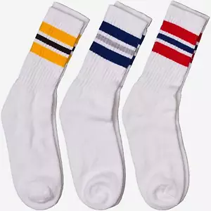 Men's Crew Socks Old School Shoes Classical 3 Stripes Retro 12 Pairs 1 Dozen - Picture 1 of 7