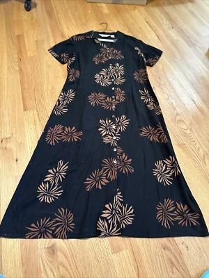 Vestido Orvis Midi Mujer S Marrón Hoja Trípica Abotonada Manga Corta Corbatas Cintura Foto 1 de 4