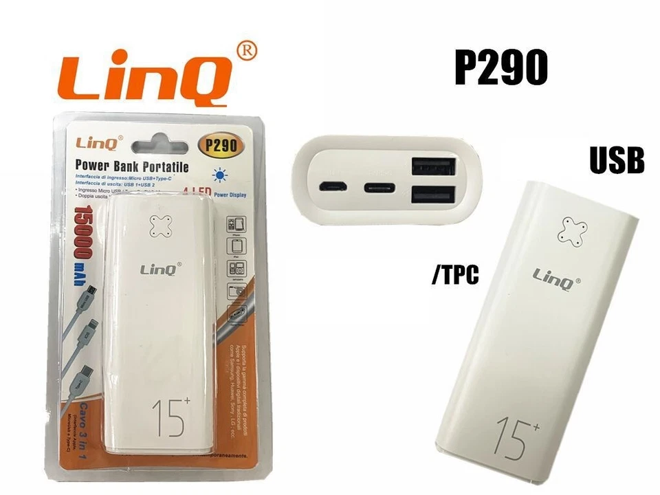 PowerBank Batteria Portatile 15000mah 2 Uscite Usb Type-C Linq P290 - Immagine 1 di 1