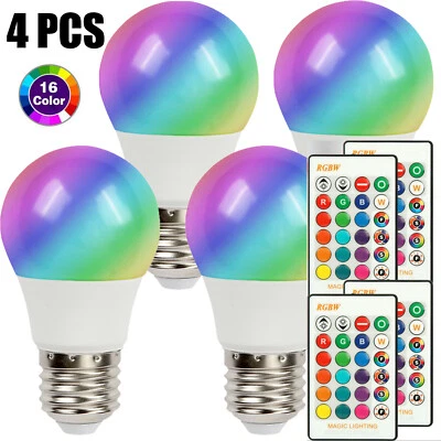 4 PCS 16 Colorful RGBW LED Light Bulb E27 Bright Party Disco Club Lamp w/ Remote - Image 1 of 4