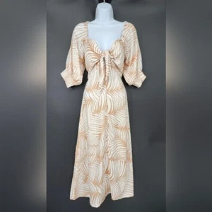 Robe maxi femme Roxy taille M marron blanc noix de coco tropicale fille resortwear plage - Photo 1/9