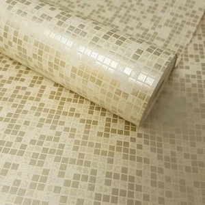 Fine Décor - Cream, Natural, Gold Mica Metallic Mosaic Squares Feature Wallpaper - Picture 1 of 4