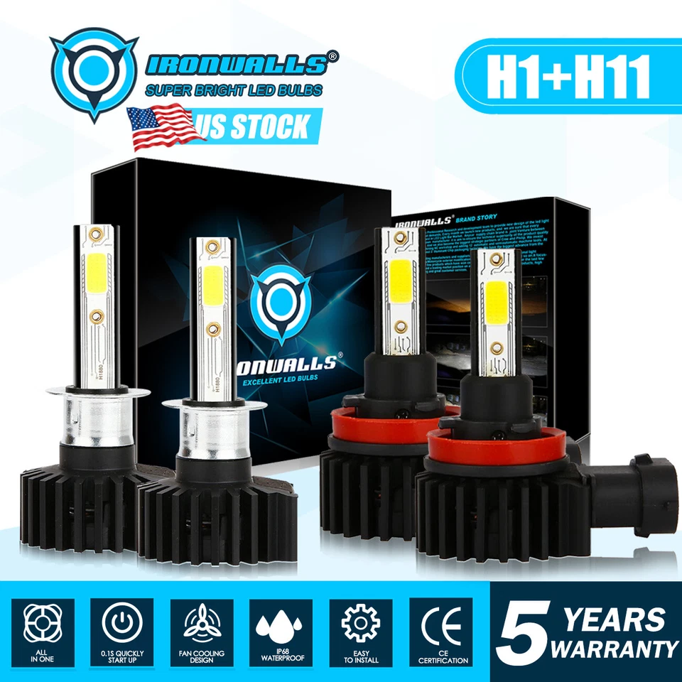 4x LED Headlights High Low Beam 6000K White For Ford Fiesta 2018 2017 2016-2014 - Image 1 of 4