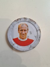 Old 1960s FOOTBALL JAM JAR Lid Top Bobby Charlton Manchester United CADBURY Aged