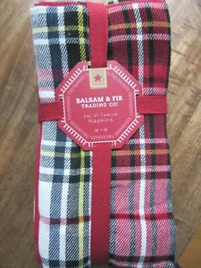  12er SET BAUMWOLLE 6 KAROMUSTER und 6 SERVIETTEN EINFARBIG ROT passend 18" ~ NEU  - Bild 1 von 5