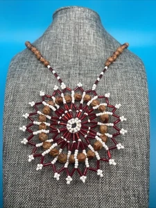 Native American Bead Beaded Necklace Medallion Vintage - Picture 1 of 10
