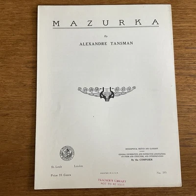 Mazurka~Tansman~Progressive 500 Series Compositions~#595~Art Publication Society - Image 1 of 3