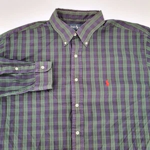 Ralph Lauren Yarmouth Mens Green Plaid Button Down Long Sleeve Shirt Sz 17.5/36 - Picture 1 of 6