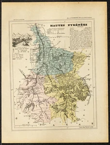 1896 - Hautes Pyrénées - Antique Map - Engraving Département - Picture 1 of 3